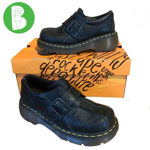 Dr. Martens Shoes - DR. MARTENS "CLUB MONK" VINTAGE Y2K 12282 BLACK LEATHER GUM SOLE LOAFER (6)